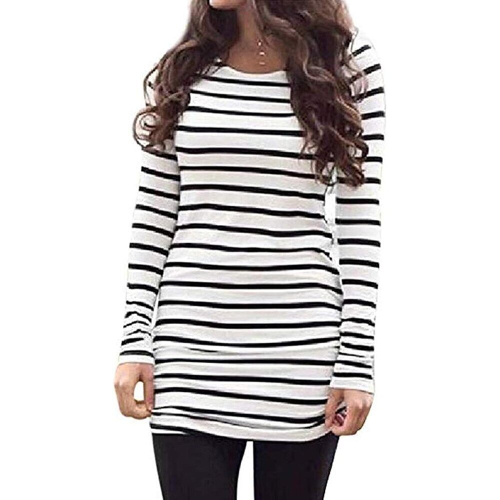 Women’s Long Sleeve Tunic Dress Casual Top Plus Size Black White